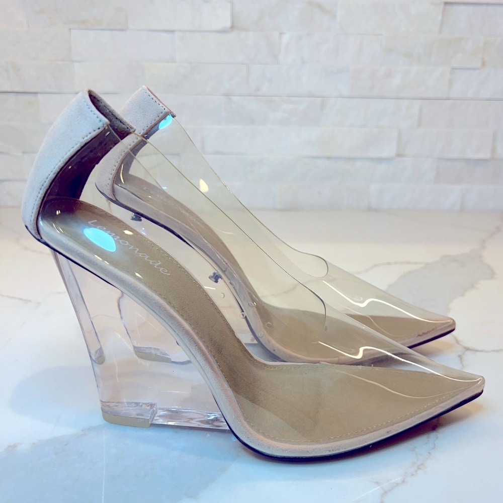 Fashion Nova Clear PVC Pointed Toe Wedge Heels